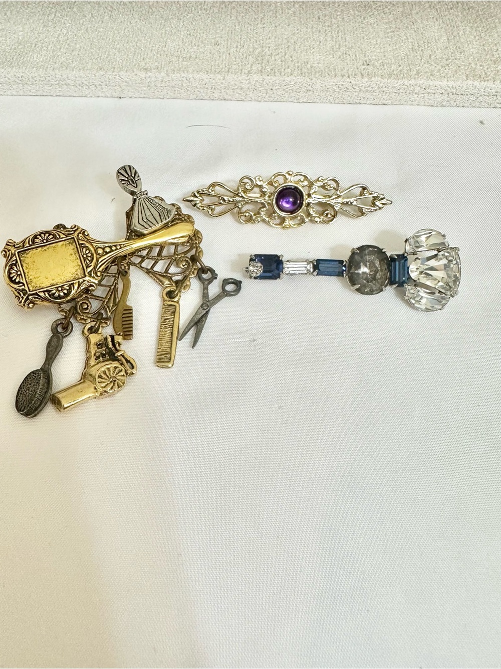 Vintage Gold and Silver Multi-Stone Decorative Brooches (3 pcs.)